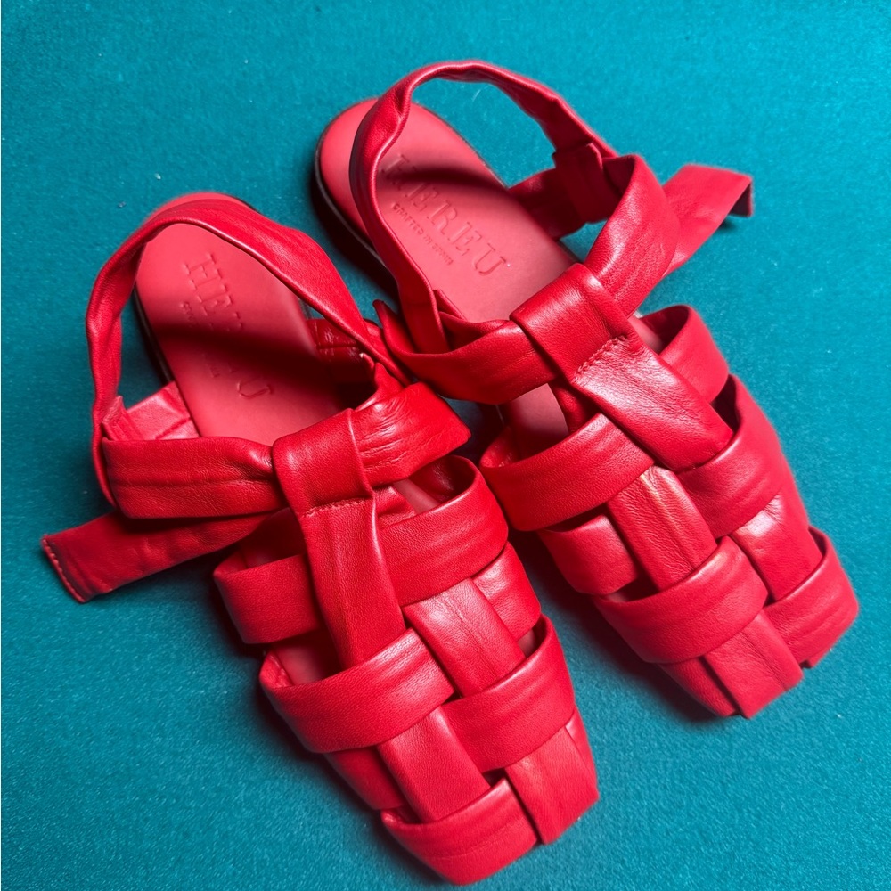 Red Woven Leather Slingback Sandal - Picture 2 of 5
